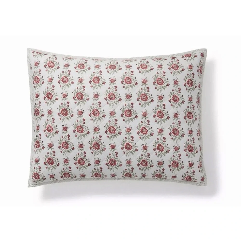 NEW 2 Ralph Lauren Pillow Shams Standard Quilted Maren Cotton Red White Floral